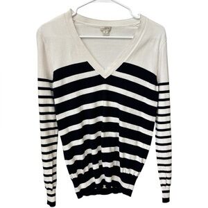 J. Crew Factory Double Stripe V Neck Long Sleeve Sweater Women’s M Ivory/Navy